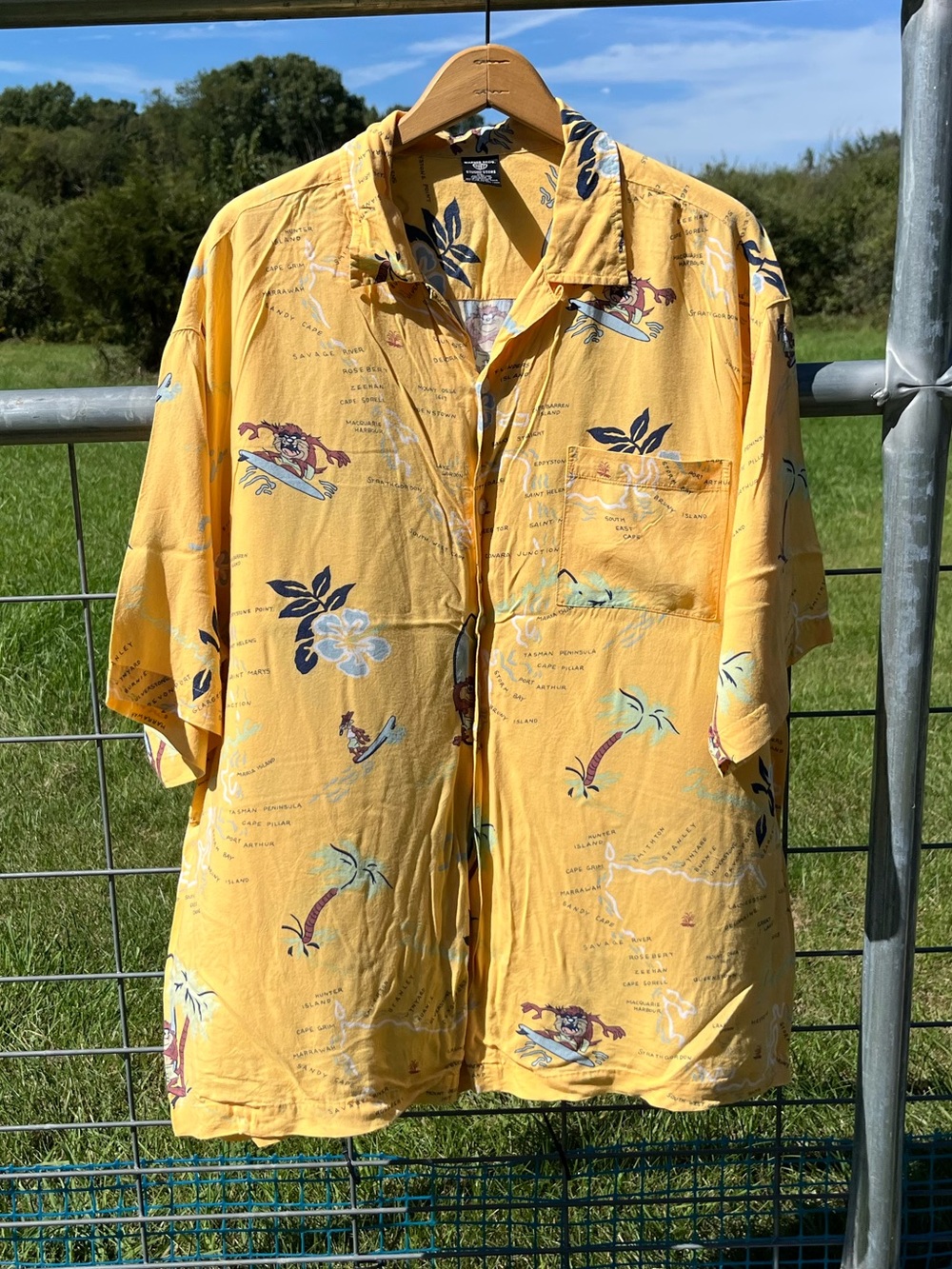 1997 Warner Bros. Looney Tunes Tasmanian Devil Taz Surfer Button Down Shirt XL